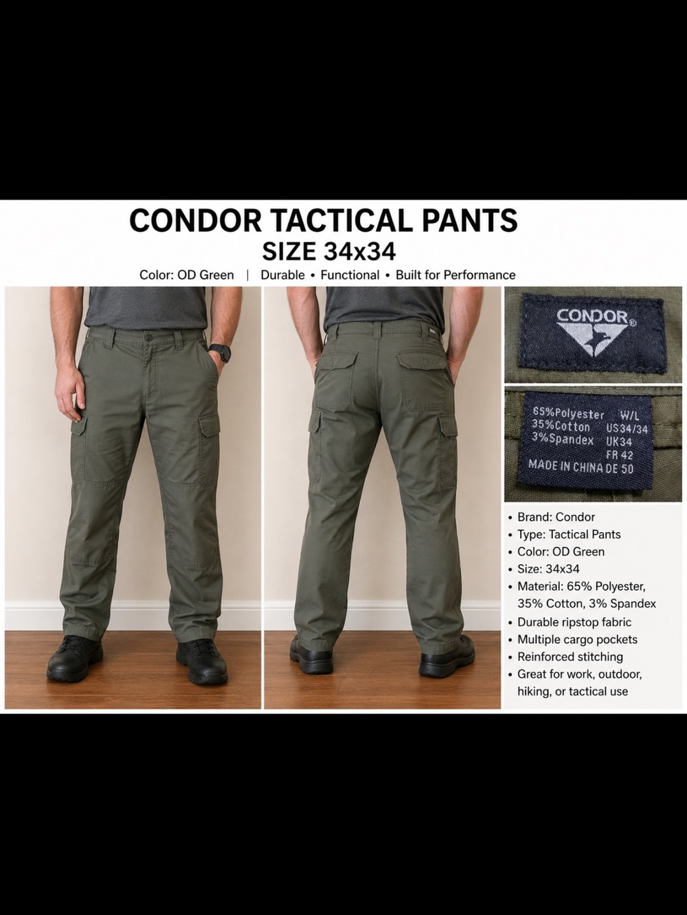 Condor OD Green Cargo Pants for Men - Durable Tactical Fit